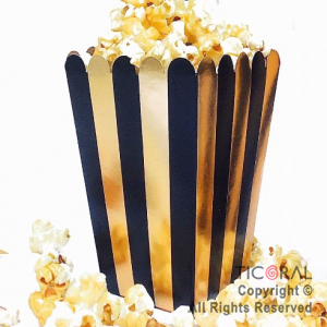 CAJA POP CORN RAYAS NEGRO CON STAMPING ORO X 8